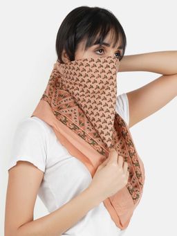Aditi Wasan - Peach Floral Print Cotton Scarf