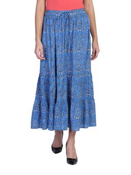 Aditi Wasan - Blue Floral Printed Viscose Maxi Skirt