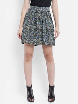 Aditi Wasan - Blue Flower Print A-Line Mini Skirt