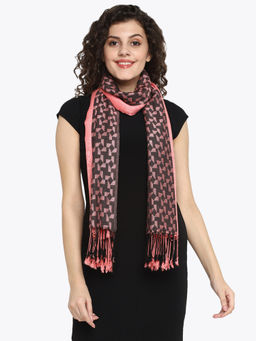 Aditi Wasan - Viscose Jacquard Paisley Woven Stole Baby Pink & Black Stole