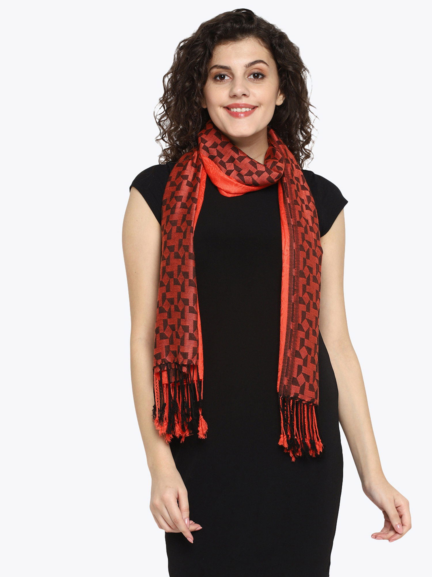 aditi wasan Viscose Jacquard Paisley Woven Stole Orange & Black Stole-picture-38