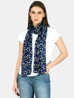 Aditi Wasan - Stitched Hem Blue Printed Viscose Stole