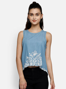 Aditi Wasan - Denim Blue High-Low Crop Top