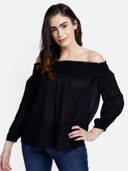 Aditi Wasan - Black Off-Shoulder Viscose Top