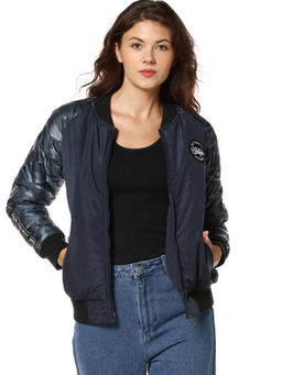 Campus Sutra - Navy Blue Front Zip Open Stylish Jacket