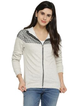 Campus Sutra - Off White Patterned Sweatshirt