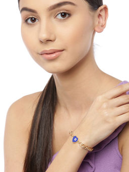 Blueberry - Gold Plated Heart Evil Eye Chain Bracelet