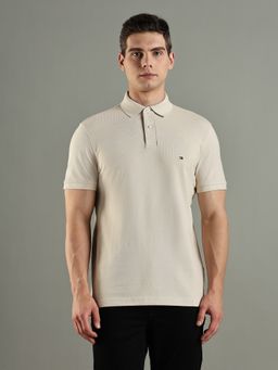 Tommy Hilfiger - Solid Regular Fit Cotton Beige Polo T-Shirt