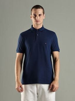 Tommy Hilfiger - Solid Regular Fit Cotton Navy Blue Polo T-Shirt
