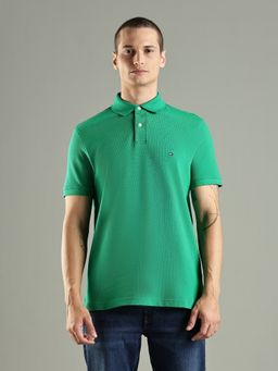 Tommy Hilfiger - Solid Regular Fit Cotton Green Polo T-Shirt
