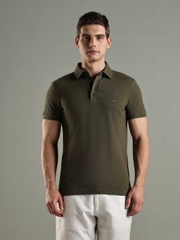 Tommy Hilfiger - Solid Slim Fit Cotton Olive Polo T-Shirt