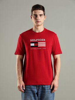 Tommy Hilfiger - Typography Printed Regular Fit Cotton Red T-Shirt