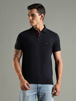 Tommy Hilfiger - Solid Regular Fit Cotton Navy Blue Polo T-Shirt