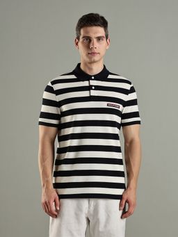 Tommy Hilfiger - Striped Regular Fit Cotton Navy Blue Polo T-Shirt