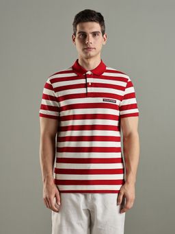 Tommy Hilfiger - Striped Regular Fit Cotton Red Polo T-Shirt