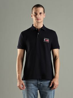 Tommy Hilfiger - Solid Regular Fit Cotton Navy Blue Polo T-Shirt