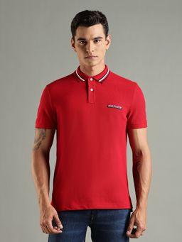 Tommy Hilfiger - Solid Regular Fit Cotton Red Polo T-Shirt