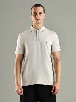 Tommy Hilfiger - Solid Regular Fit Cotton Beige Polo T-Shirt