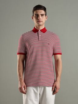Tommy Hilfiger - Striped Regular Fit Cotton Red Polo T-Shirt