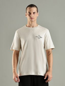 Tommy Hilfiger - Solid Regular Fit Cotton Beige T-Shirt
