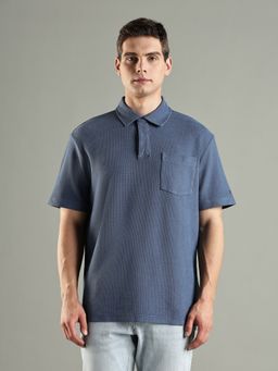 Tommy Hilfiger - Textured Relaxed Fit Cotton Navy Blue Polo T-Shirt
