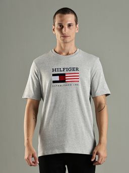 Tommy Hilfiger - Logo Printed Regular Fit Cotton Grey T-Shirt