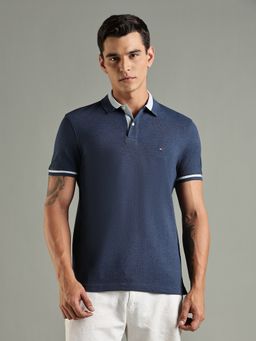 Tommy Hilfiger - Solid Regular Fit Cotton Navy Blue Polo T-Shirt
