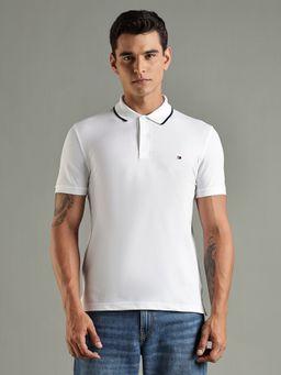 Tommy Hilfiger - Solid Regular Fit Cotton White Polo T-Shirt
