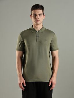 Tommy Hilfiger - Solid Regular Fit Cotton Olive Polo T-Shirt