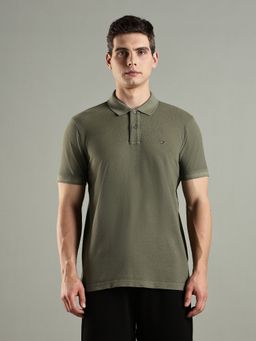 Tommy Hilfiger - Solid Regular Fit Cotton Olive Polo T-Shirt