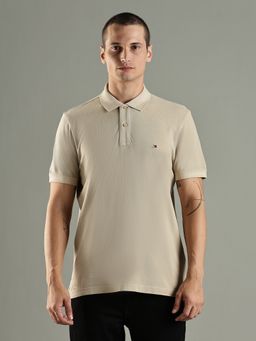 Tommy Hilfiger - Solid Regular Fit Cotton Beige Polo T-Shirt
