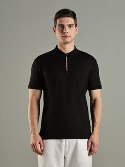 Tommy Hilfiger - Solid Regular Fit Cotton Black Polo T-Shirt