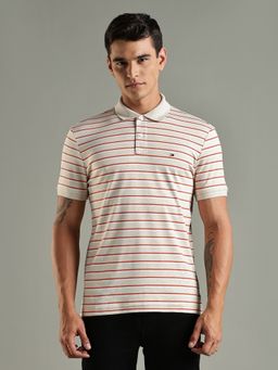 Tommy Hilfiger - Striped Regular Fit Cotton Beige Polo T-Shirt