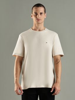 Tommy Hilfiger - Solid Regular Fit Cotton Beige T-Shirt