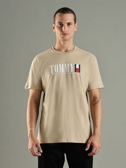 Tommy Hilfiger - Logo Printed Regular Fit Cotton Khaki T-Shirt