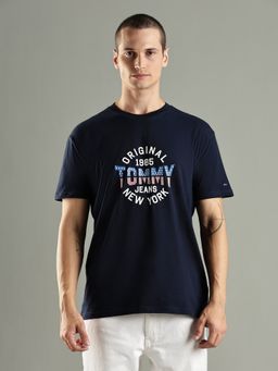 Tommy Hilfiger - Typography Printed Regular Fit Cotton Navy Blue T-Shirt