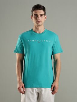 Tommy Hilfiger - Embroidered Logo Regular Fit Cotton Aqua T-Shirt