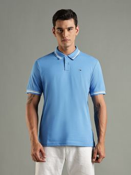 Tommy Hilfiger - Solid Regular Fit Cotton Blue Polo T-Shirt