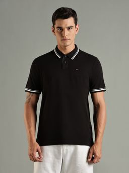 Tommy Hilfiger - Solid Regular Fit Cotton Black Polo T-Shirt