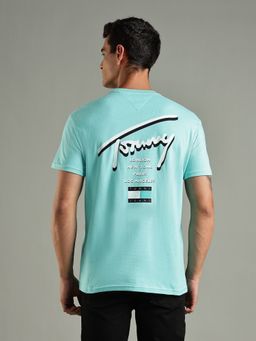 Tommy Hilfiger - Typography Printed Regular Fit Cotton Turquoise T-Shirt