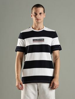Tommy Hilfiger - Striped Regular Fit Cotton Navy Blue T-Shirt