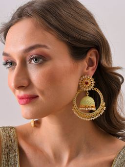 Sohi - Gold Plated Designer Stone Jhumka