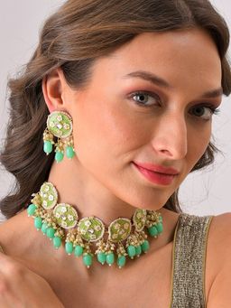 Sohi - Gold Plated Designer Stone Beaded Necklace and Earring Set