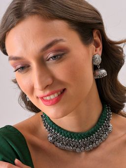 Sohi - Silver Plated Beaded Necklace and Earring Set