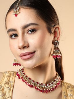 Sohi - Red Stones Gold Plated Jewellery Set