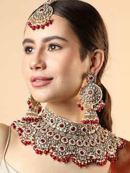 Sohi - Red Stones Gold Plated Jewellery Set