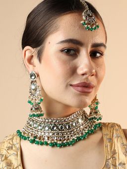 Sohi - Gold Plated Green Drops Jewellery Set