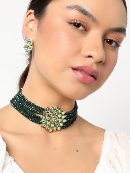 Sohi - Green Beads Kundan Jewellery Set