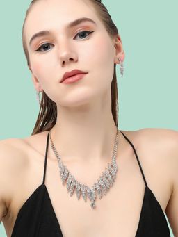 Sohi - Silver Plated Designer Stone Necklace and Earring Set