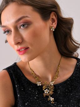 Sohi - Gold Plated Designer Stone Necklace and Earring Set